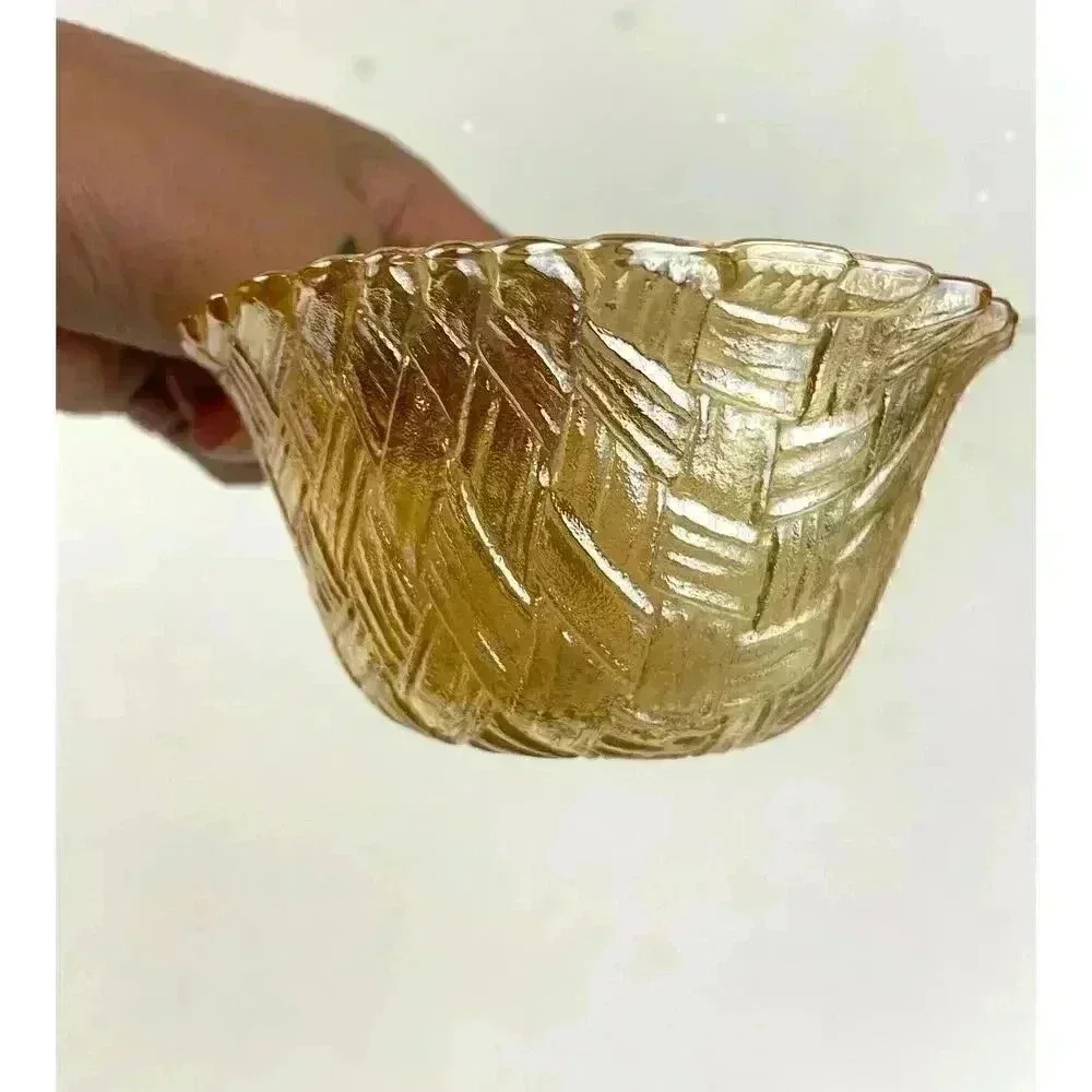 VTG Indiana Amber Carnival Glass Bowl Basket Weave Pattern‎ 2.5
